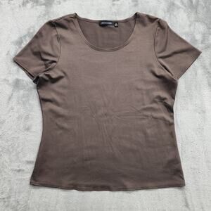 Vintage Notations Top Womens M Brown Stretch Nylon Scoop Neck Short Sleeve Tee‎